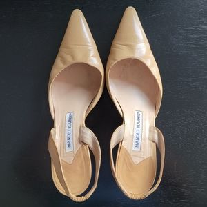 Manolo Blahnik tan leather slingbacks size 39